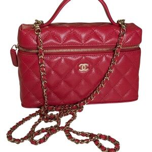 CHANEL Vanity Red Quilted  with Gold Chain (sold out in US)